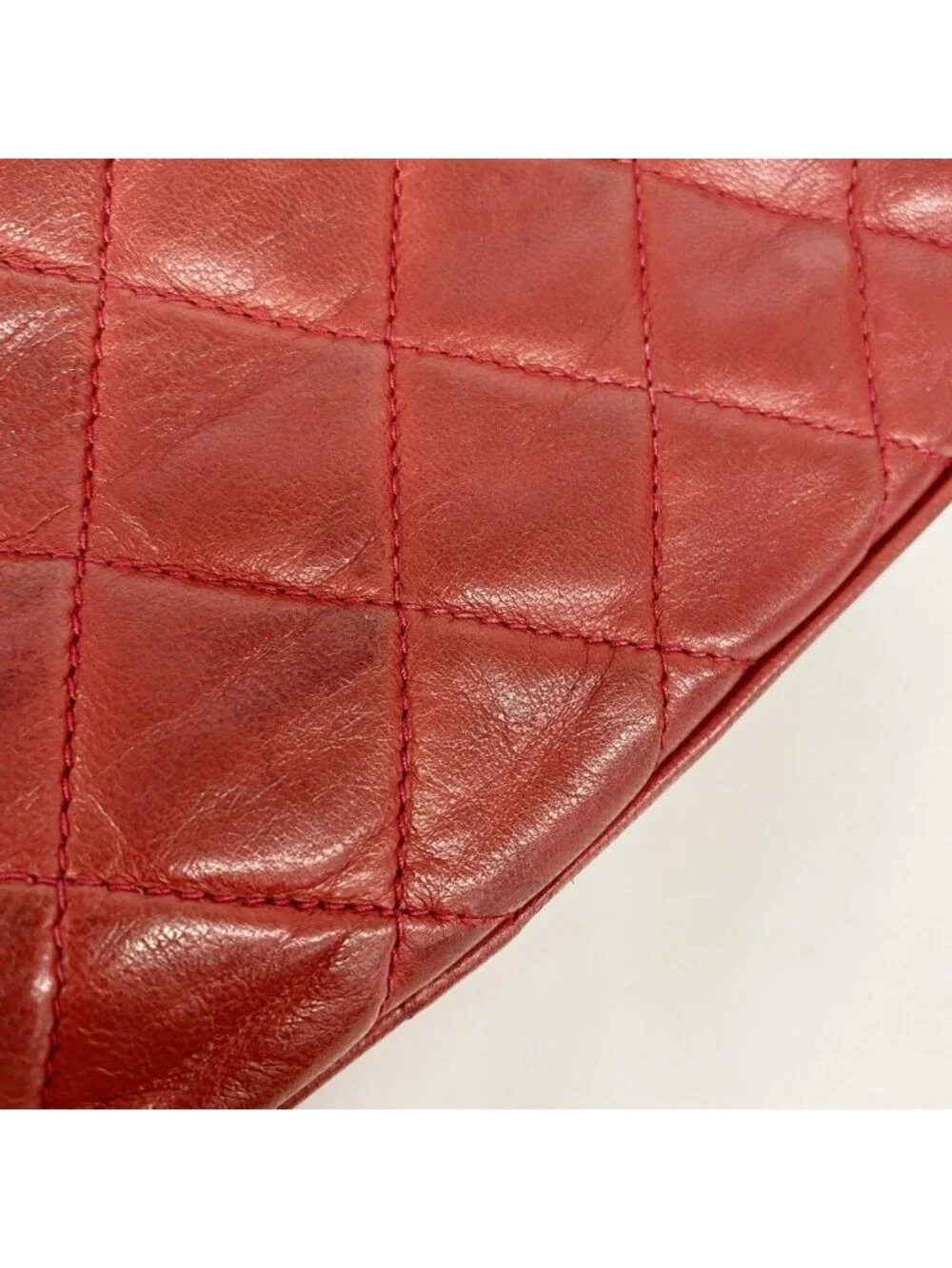 Chanel Shoulder Bag Quilted Lambskin Red Gold